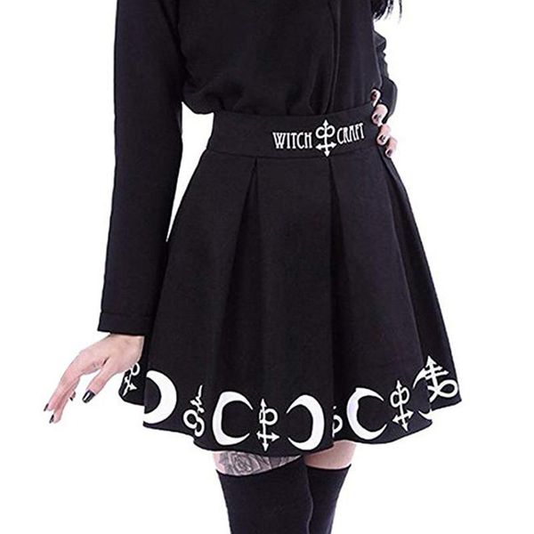 

skirts 2021 women gothic punk witchcraft moon magic spell symbols pleated mini skirt girls #zer, Black