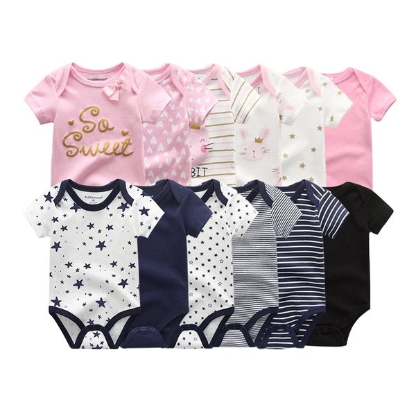 

2021 girl 6pcs cotton short sleeve newborn girls clothing bodysuit baby boy clothes cartoon print ropa bebe 210309, Blue