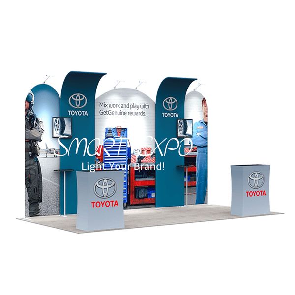 Cabine de fábrica 10x20 para exibição de publicidade com kits de quadro personalizado colorido impresso gráficos de transporte