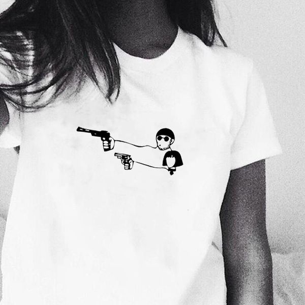 

harajuku valentine's day gift movie leon the professional t shirt men women tees cartoon leon matilda funny couple t-shirt, White