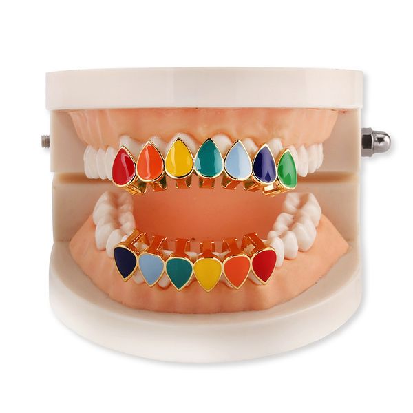 

1set gold punk colorful teeth grillz bottom hip hop grills dental halloween vampire teeth grillz, Black