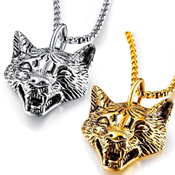 

pendant necklaces fashion white/golden stainless steel wolf head shape necklace for men jewelry gift xl099, Silver