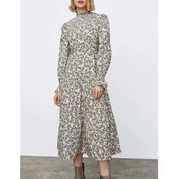 

casual dresses maxi floral print for women fall lotus leaf collar long sleeve a line dress korean fashion elegant midi party, Black;gray