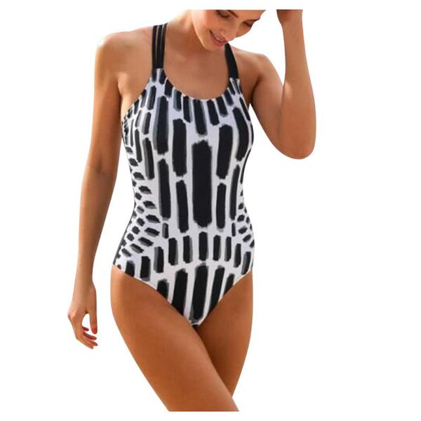 

fashion new summer women swimwear bikini one piece o-neck tightly covering belly push-up padded bathing backless beachwear
