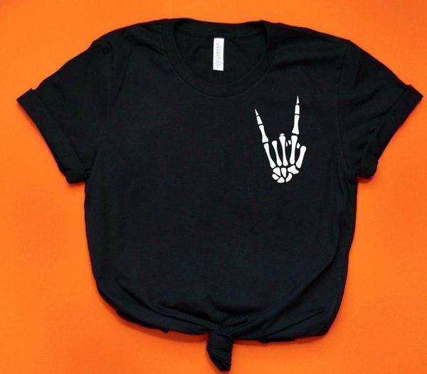 

skeleton hands rock pocket print women tshirt cotton funny t shirt gift for lady yong girl street tee a-1060, White