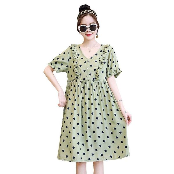 

summer v-neck ruffled polka dot maternity nursing dress, White