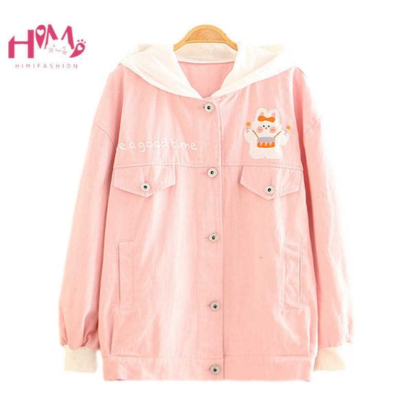 

women's fur & faux cute rabbit zip up hoodies and sweatshirt women kawaii cartoon stitch long sleeve teens schoolgirl pink loose j, Black