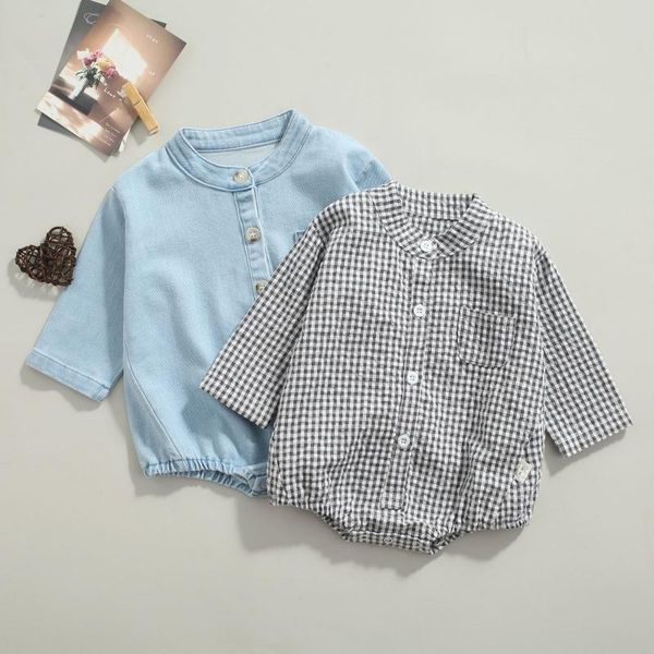 

rompers spring born toddler infant baby boy denim bodysuit jumpsuit girls clothes outfit single-breasted long sleeve, Blue