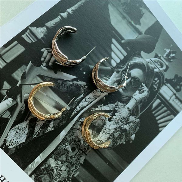 

hbp fashion 2021 new simple metal irregular tin paper concave convex cold wind half circle temperament versatile earrings female, Silver