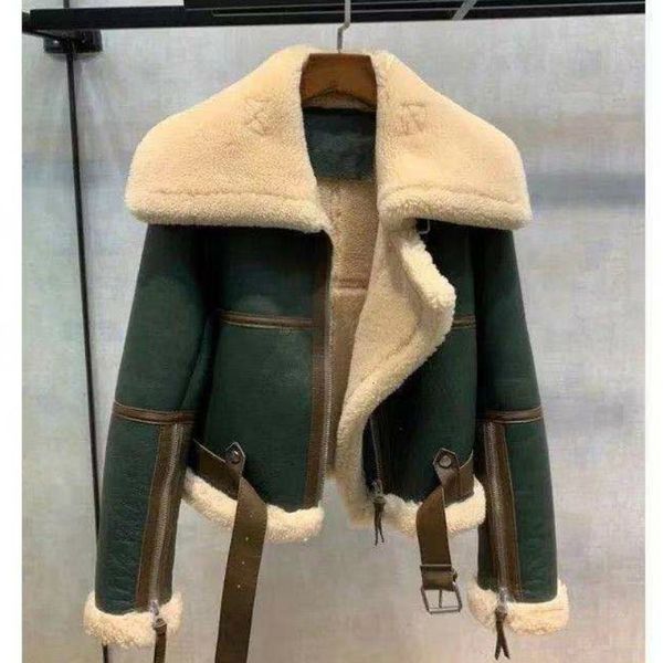 

2021 new pele couro curto verde de inverno feminino avdn hz7m, Black