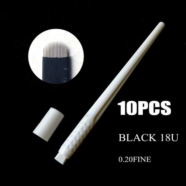 

tattoo guns kits sterilized 10pcs eyebrow microblading disposable pen with black 16u/18u needle blade manual microblade tool 0.2