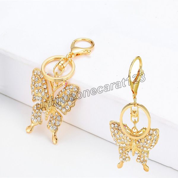 

crystal butterfly keychain fashion zinc alloy rhinestone key chain for women men car bag charm pendant key ring accessories gift, Slivery;golden