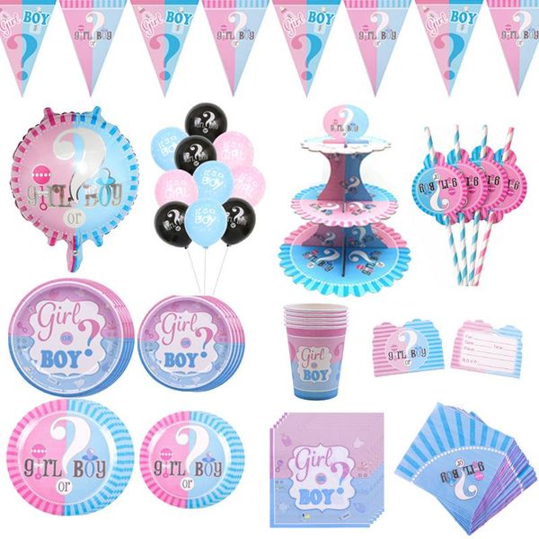 

disposable dinnerware gender reveal tableware set baby shower boy or girl plate napkin tablecloth party decorations supplies