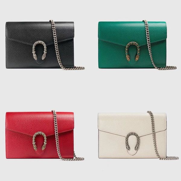 

401231 leather mini chain bag fashion women cross body bags 20cm tiger head spur woc wallets 6 colors black white red green denim blue beige