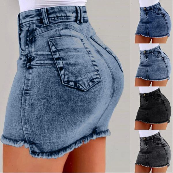 

high waist women mini denim skirts pencil solid slim pocket female jeans skirt 2021 summer fashion ladies clothes, Black