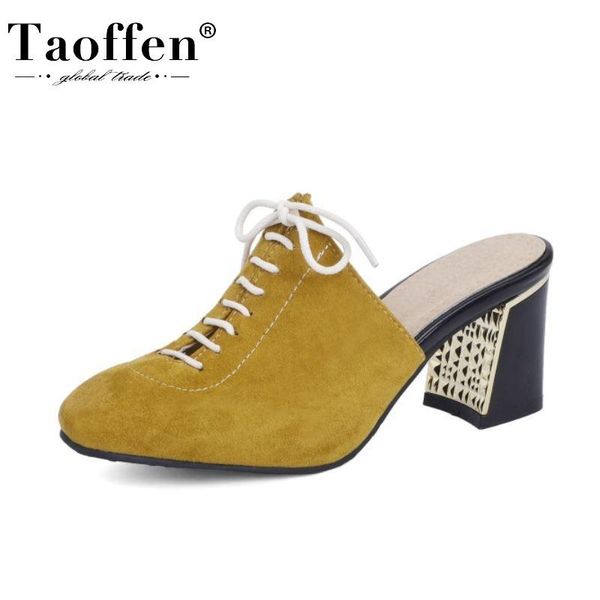 

taoffen size 33-47 women sandals fashion lace square toe high heel summer shoes woman slipper casual daily lady home footwear, Black