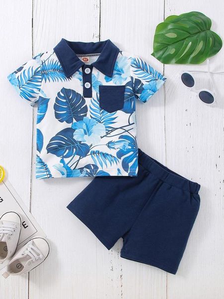 

baby tropical print polo shirt & shorts she01, White