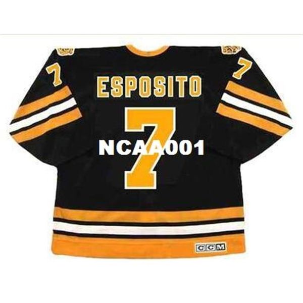 

001s #7 phil esposito boston bruins 1975 ccm vintage away hockey jersey or custom any name or number retro jersey, Black