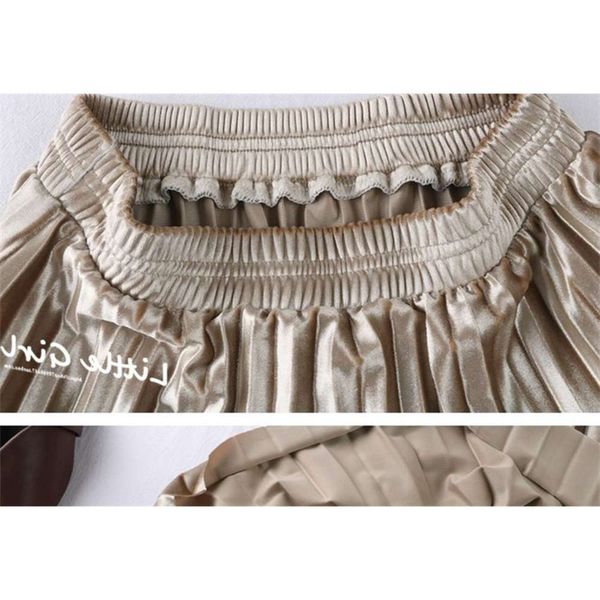 

popular waist autumn and winter 2020 women's new solid high reflective large medium length pleated a-line skirt hot, White;black