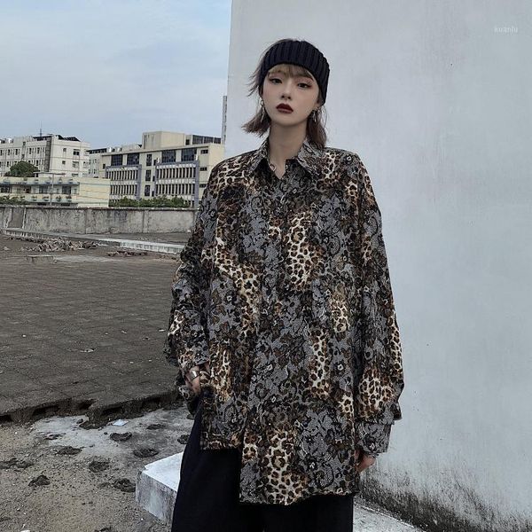 

vintage leopard blouses women clothing hipster turn-down collar long sleeve ladies streetwear shirts female women's &, White