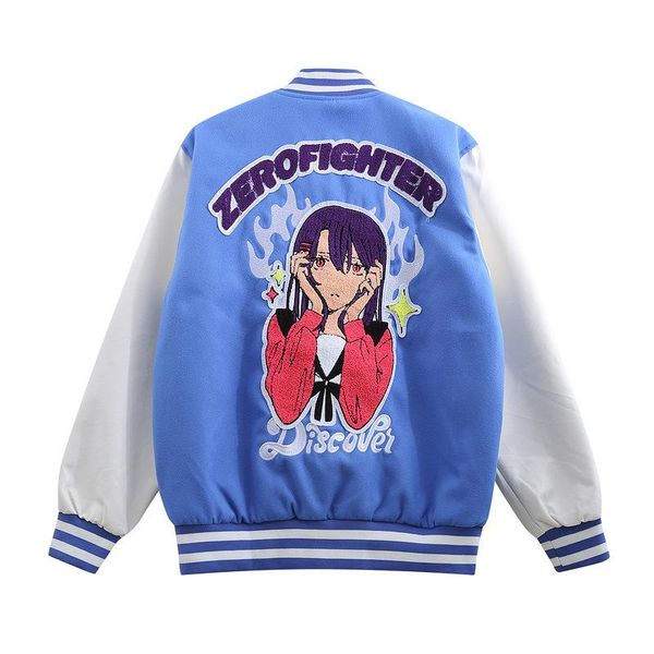 

men's jackets mens fashion varsity jacket anime girl embroidery patchwork color block baseball coat 2021 winter streetwear bomber women, Black;brown