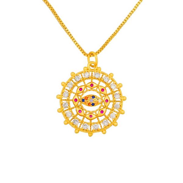 

pendant necklaces cubic zirconia evil eye necklace for women statement jewelry hollow coin gold cz rainbow ojo turco, Silver