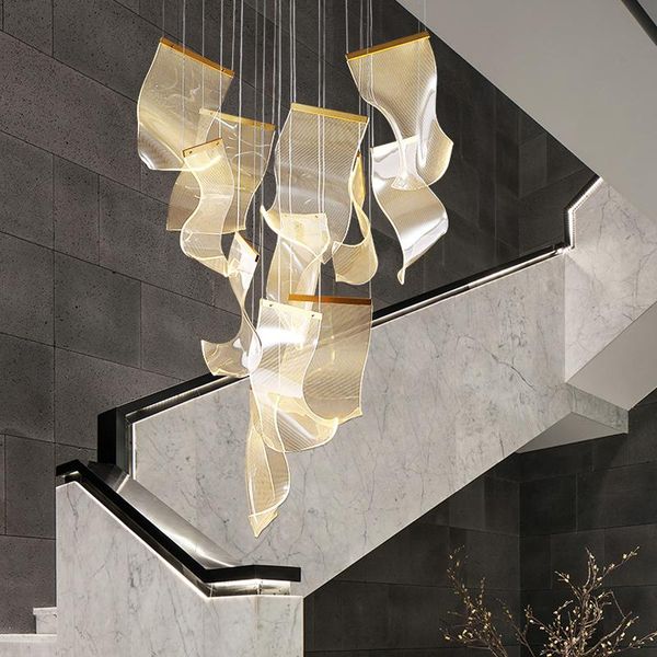 

pendant lamps duplex building villa large chandelier staircase dining room lighting nordic creative living