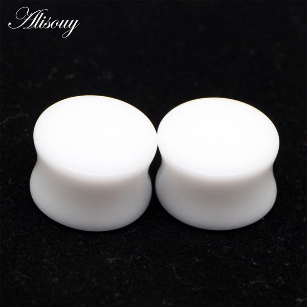 

alisouy 2pcs 3mm-50mm big size white black acrylic saddle ear plug saddle expander stretcher piercing ear gauge kit body jewelry