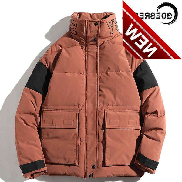 

2021 winter solid color 90% white duck down jacket men stand collar warm coat fashion casual thicken large size parkas, Black