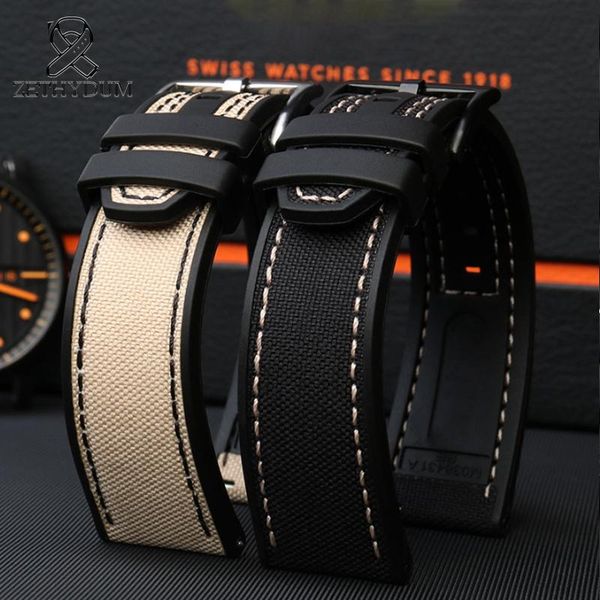 

watch bands handmade canvas watchband m038/ m038431a silicone band men's original chain 22mm flat interface, Black;brown