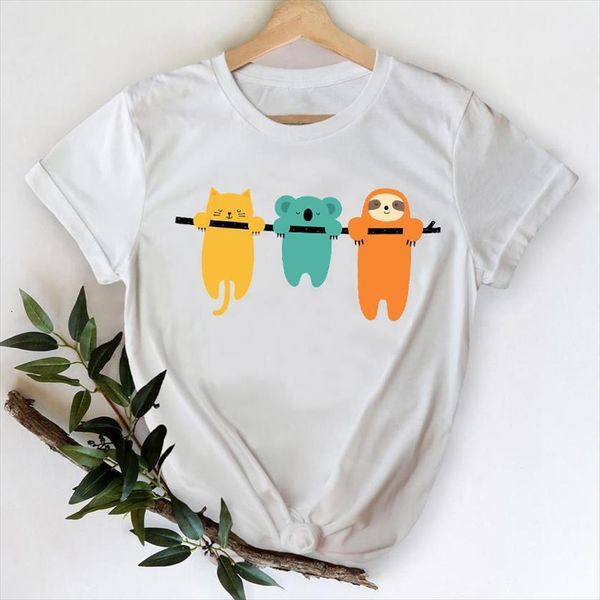 

cartoon short sleeve kawaii women t shirts sloth animal spring summer lady print female tee shirt, White