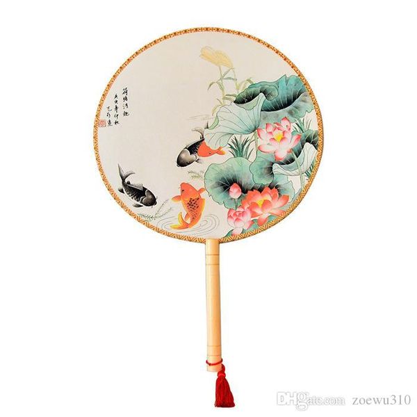 Cina Ventaglio a mano tondo vintage Ventaglio regalo per festa nuziale retrò Fan di danza classica Fan stampa floreale Fan cinesi Dance Prop XVT1048 all'ingrosso