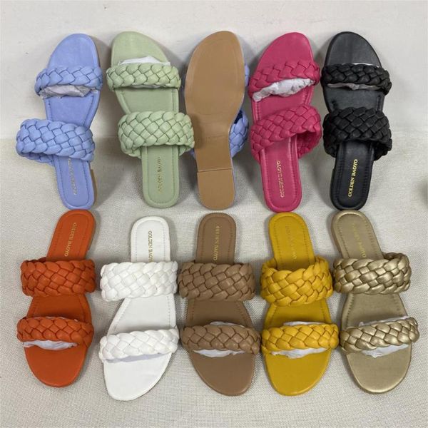 

2021 fashion weave slippers women flat casual slides sandal ladies house outdoor beach lady shoes woman soft slippers flip flops, Black