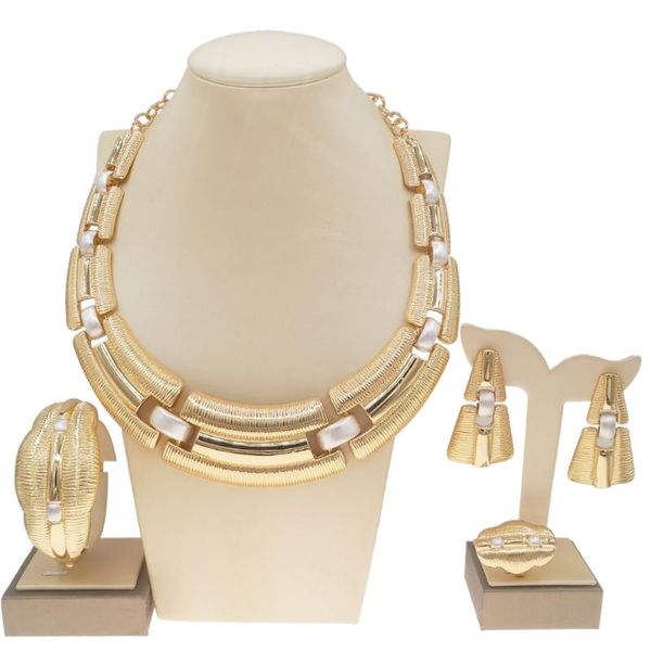 Orecchini Collana Yulaili Vendita Serie Oro Brasiliano Set di gioielli placcati in rame di lusso Set italiano di quattro set per matrimonio da donna