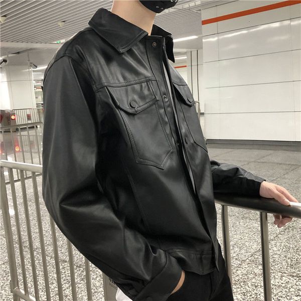 

2021 spring black leather men's fashion retro casual motorcycle jackets mens streetwear hip-hop bomber jacket men e7g1, Black;brown