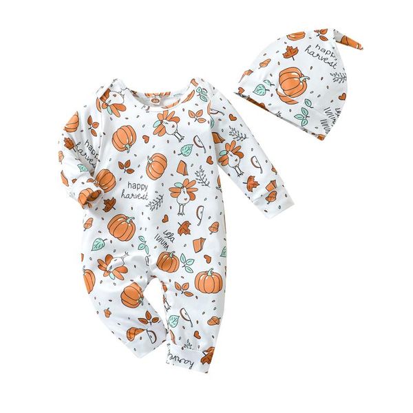 

jumpsuits baby boy girl halloween romper pumpkin long sleeve jumpsuit with hat born fall winter clothes, Blue