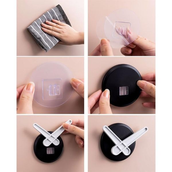 

hooks & rails f62a 3 pcs/set minimalist round clock shaped wall hanging hook self-adhesive decor creative door cute no trace