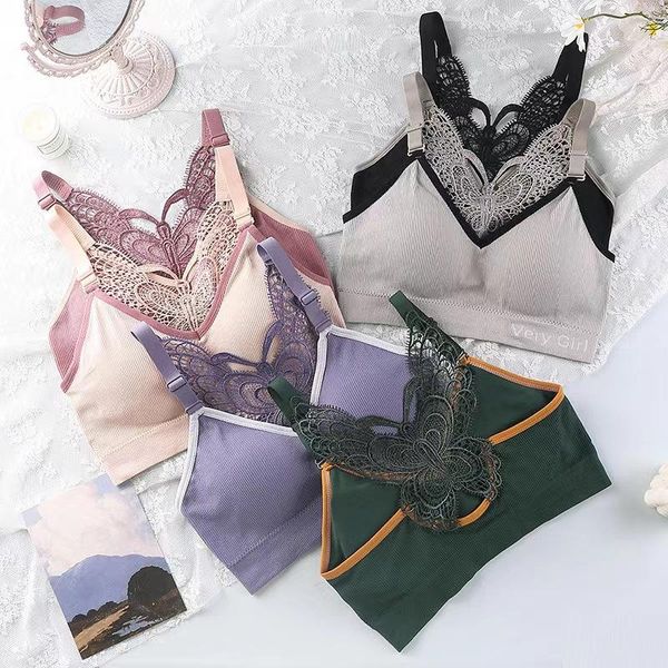 

bustiers & corsets floral embroidery bras for women tied lingerie seamless bra bralette wireless brassiere female underwear streetwear top, Black;white