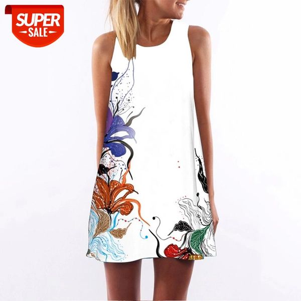 

women casual short dress summer sleeveless t shirt ladies dress femme loose print mini sundress tank a line beach vestidos mujer #687e, White;black