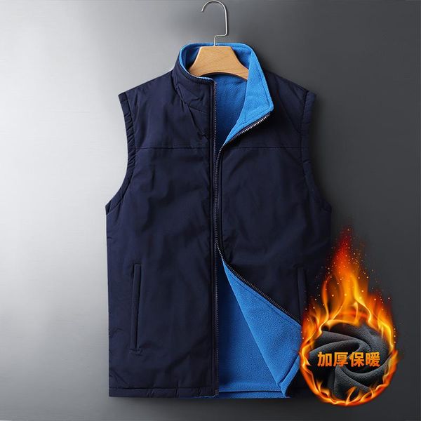 

men cotton spring autumn casual waistcoat jacket men vest jacket brand new plush vestfashion double-sided wearable vest, Black;white