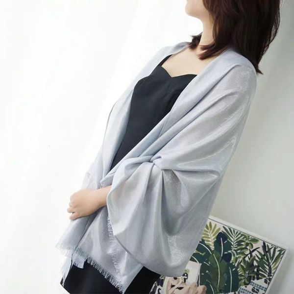 

2020 new summer air conditioning pure color bright silk scarf women's wedding dinner dress shawl, Blue;gray