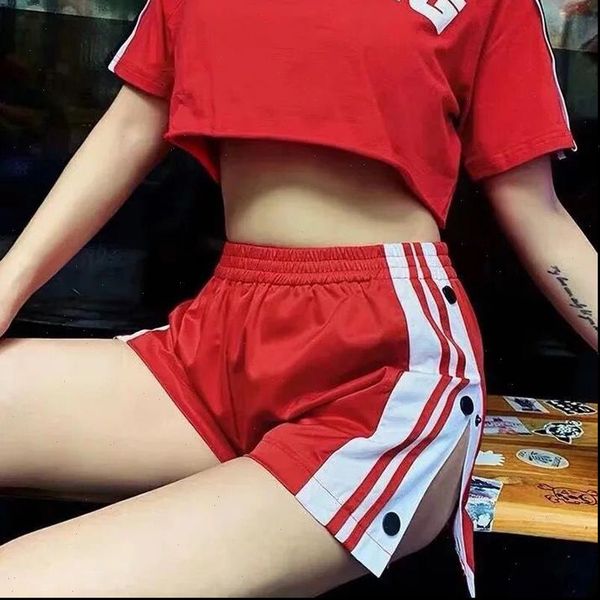 

2021 new women side strip split button patchwork shorts casual sports shorts summer fashion wild bottoms 5 colors, White;black