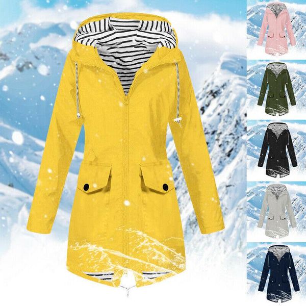 

women's trench coats autumn women solid trech outdoor plus size waterproof long sleeve hooded zipper pockets raincoat windproof overcoa, Tan;black