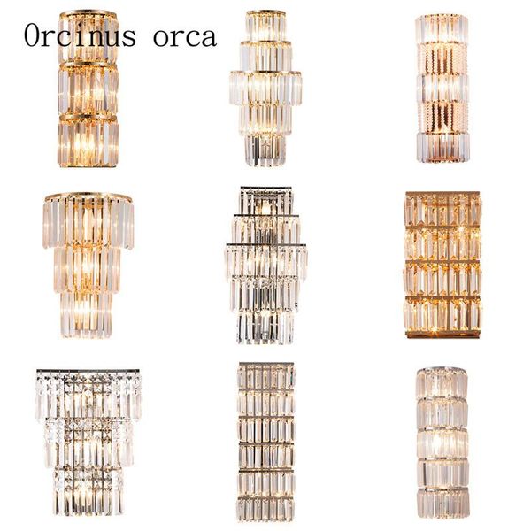 

wall lamp american luxury crystal living room hallway bedroom bedside modern simple led gold silver
