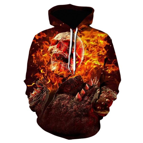 

men's hoodies & sweatshirts 2021 fashion men/women 3d yellow flame anger skulls print hooded harajuku hoody hip hop, Black