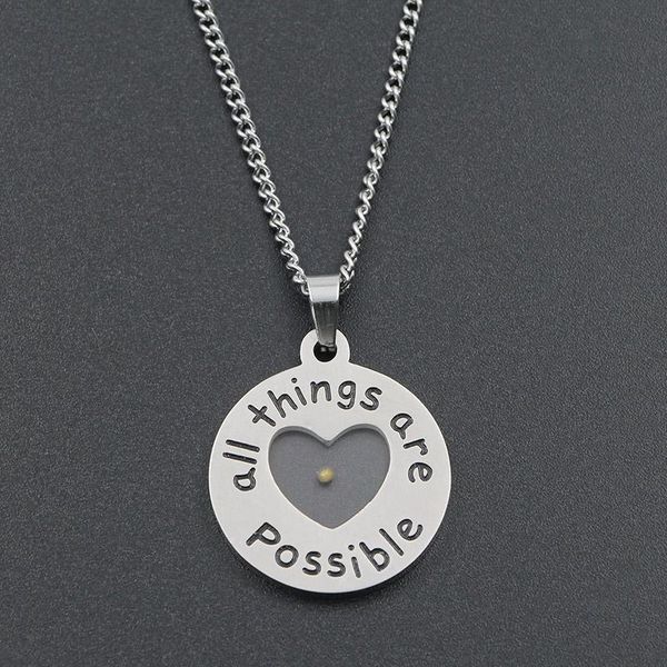 

pendant necklaces all things are possible mustard seed necklace stainless steel christian inspirational jewelry gift, Silver