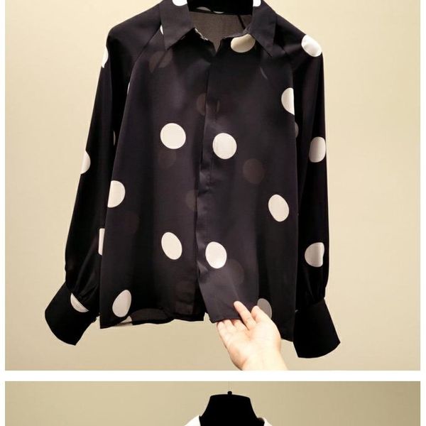 

women's female blouse dot fashion loose dot shirts, White