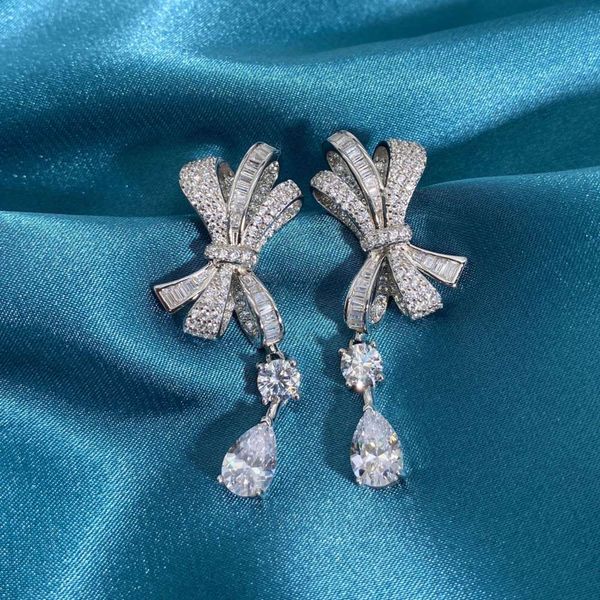 

hbp fashion jewelry new s925 silver bow luxury full diamond water drop earrings