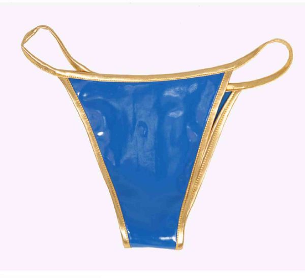 NXY sexy SetDamen-PVC-Kunstleder-Höschen mit goldenem Rand, G-String, T-Rücken-Reißverschluss, offener vorderer Schritt, sexy Dessous, Damen-Höschen, Tanga, Sex-Appeal-Tanga, 1128