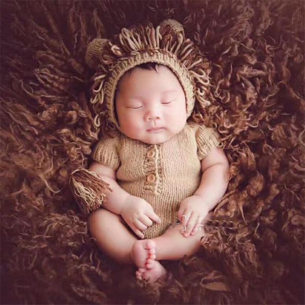 

hair accessories lion shape born baby pography props accessaries knitted sweater handmade crochet costume romper+hat set, Slivery;white